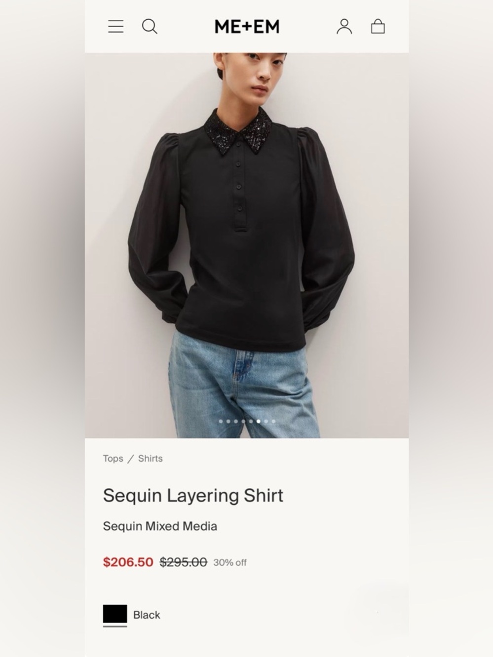 ME+EM Sequin Mixed Media Layering Shirt - Black Sz 12 - Picture 3 of 16
